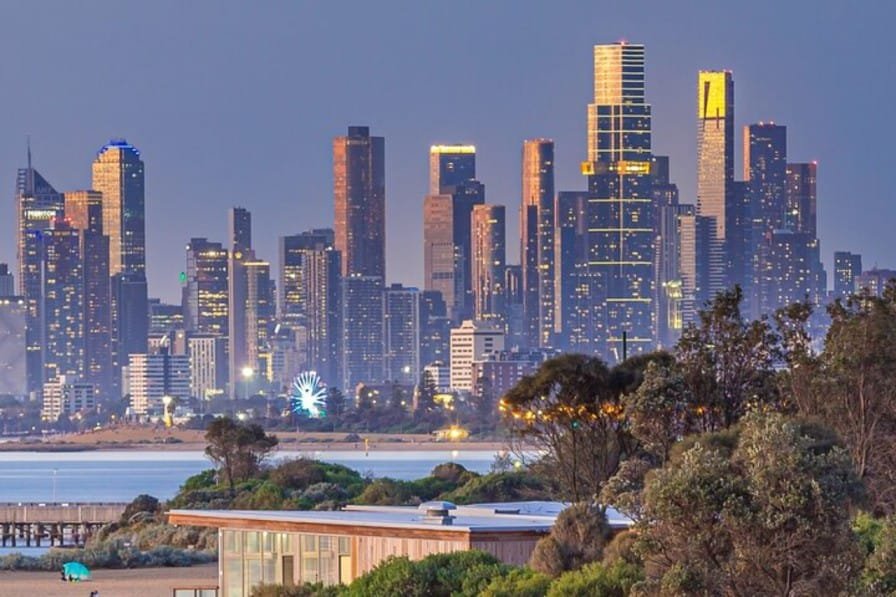 The Melbourne city skyline at dusk